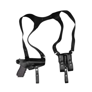 Funda de hombro horizontal de cuero negro con portacargador doble