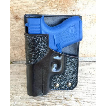 Funda de bolsillo de cuero para Glock 43 con panel tipo cartera desmontable