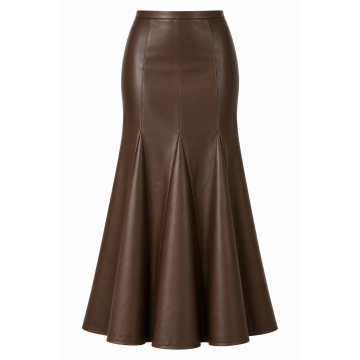Falda larga de piel con godets a medida - Frontal completo con tres godets
