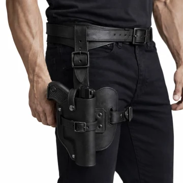 Funda artesanal de caza de pernera de cuero negro
