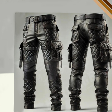 Pantalones cargo de cuero de estilo motorista gótico con acolchado