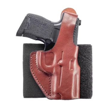 Funda de tobillo de cuero marrón con retención por cierre de pulgar
