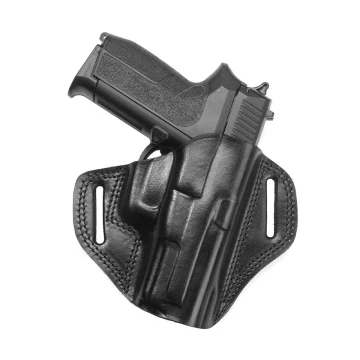 Funda exterior OWB de cuero negro de plena flor con boca abierta
