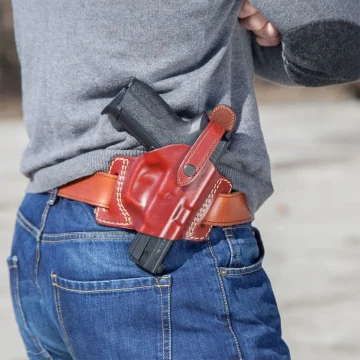 Funda exterior OWB de cuero marrón de porte alto