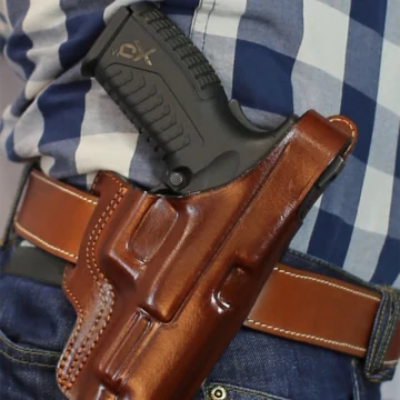 Funda exterior OWB de cuero de perfil fino con trabillas de cinturón