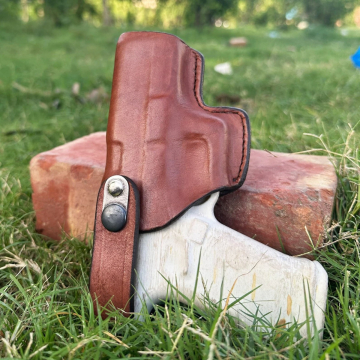 Funda exterior OWB de cinturón de cuero de perfil fino con correa de seguridad