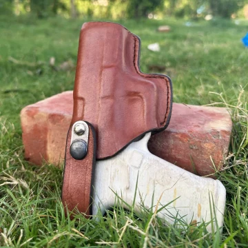 Funda exterior OWB de cinturón de cuero de perfil fino con correa de seguridad