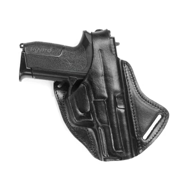 Funda exterior OWB de porte cruzado de cuero negro con cierre de pulgar