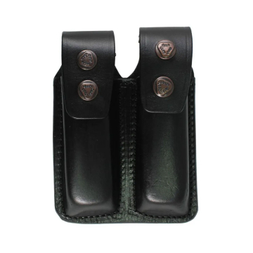 Portacargador doble de cuero negro para 9mm