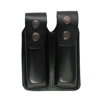 Portacargador doble de cuero negro para 9mm