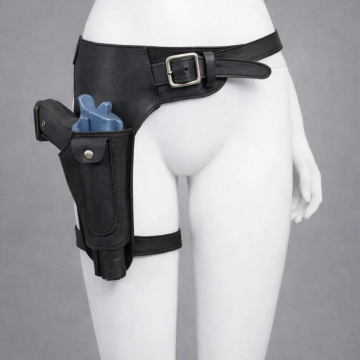 Funda de muslo de cuero negro inspirada en Lara Croft