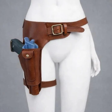 Funda de muslo de cuero marrón inspirada en Lara Croft