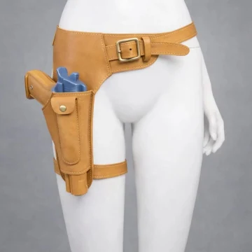 Funda de muslo de cuero color habana inspirada en Lara Croft