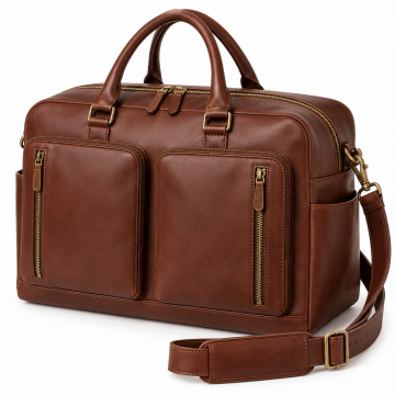 Bolso de vuelo de piel con dos bolsillos frontales - Vista exterior frontal