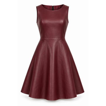 Vestido de piel a medida con falda evasé - Frontal completo y falda evasé