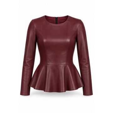 Blusa de piel a medida con volante peplum - Frontal completo y volante peplum