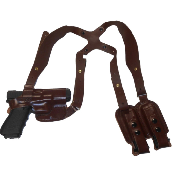Funda de hombro de cuero marrón para S&W 5904 / 5906 con portacargador doble