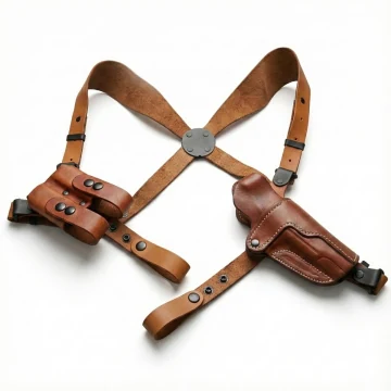 Arnés de funda de hombro de cuero con portacargador doble