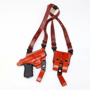 Funda de hombro de cuero con portacargador doble