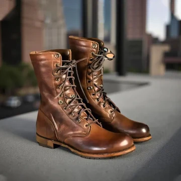 Botas de combate de cuero marrón para hombre