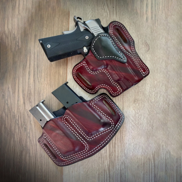 Funda exterior OWB de cuero color caoba con portacargador
