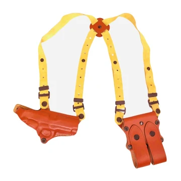Funda con arnés de hombro de cuero marrón con portacargador