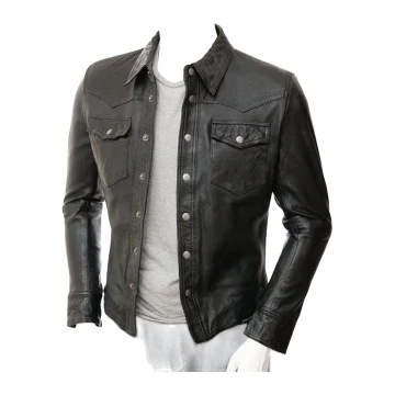 Camisa de piel de cordero negra para hombre