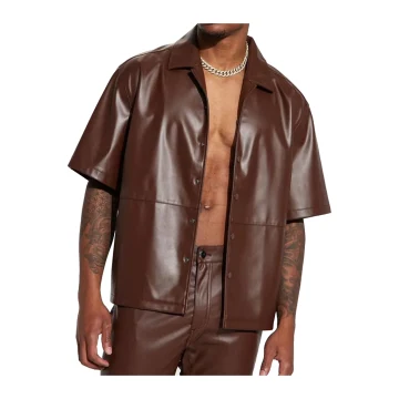 Camisa clásica de motorista de cuero para hombre
