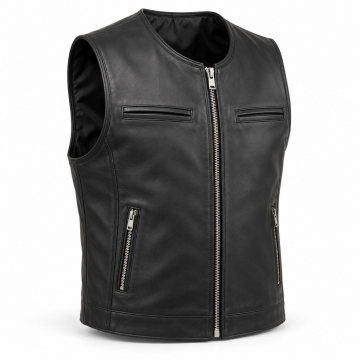 Chaleco de piel estilo club para hombre con bolsillos de porte oculto - Vista frontal completa