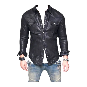 Camisa de piel de cordero negra para hombre