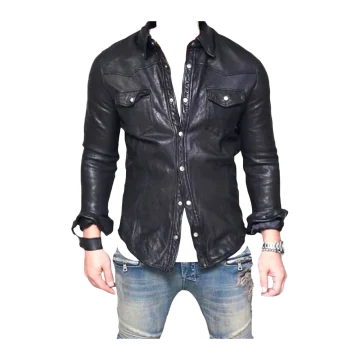 Camisa de piel de cordero negra para hombre