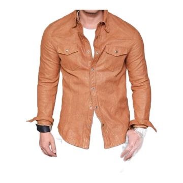 Camisa de piel de cordero marrón para hombre
