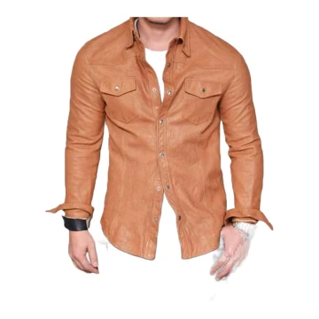 Camisa de piel de cordero marrón para hombre