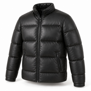 Chaqueta acolchada de piel para hombre con plumón - Vista frontal completa