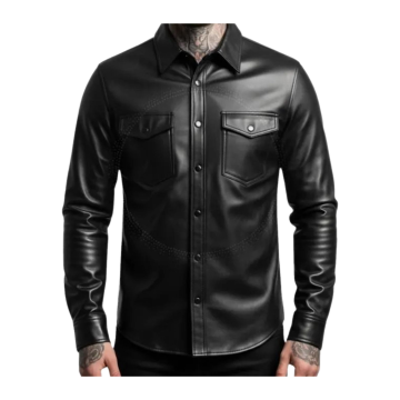Camisa de cuero acolchada con cierre frontal de broches para hombre