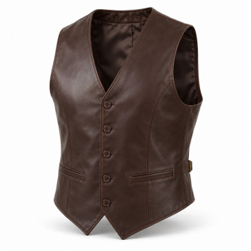 Chaleco de piel de corte sastre para hombre - Vista frontal completa