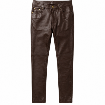 Pantalón motero de cuero marrón oscuro para hombre