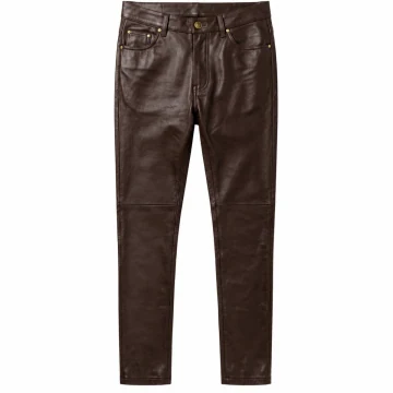Pantalón motero de cuero marrón oscuro para hombre
