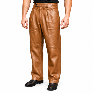 Pantalón de cuero color habana vintage con pinzas para hombre