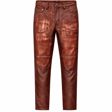 Pantalón motero de cuero marrón envejecido vintage para hombre