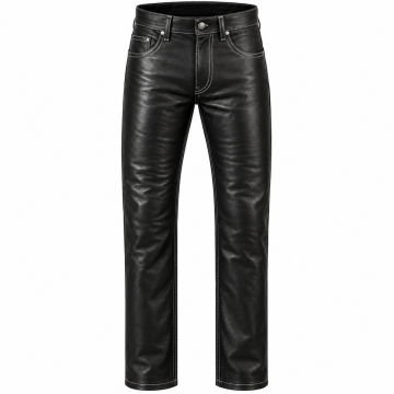 Pantalón de cuero negro de pernera recta con costuras en contraste para hombre