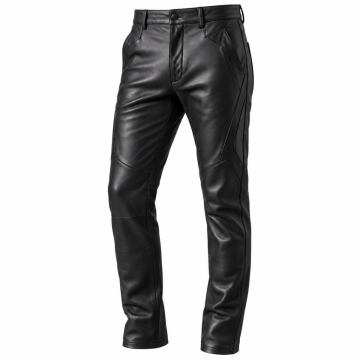 Pantalón de cuero negro de pernera recta con paneles geométricos para hombre