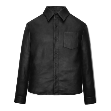 Camisa de cuero negro con un bolsillo para hombre