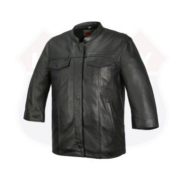 Sobrecamisa de piel de oveja negra con manga tres cuartos para hombre