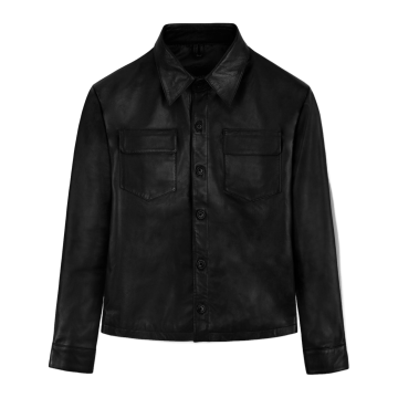 Sobrecamisa de piel de oveja negra con dos bolsillos para hombre