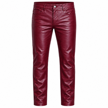 Pantalón de cuero vacuno burdeos con 5 bolsillos para hombre