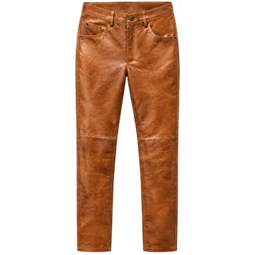 Pantalón motero de cuero marrón coñac para hombre