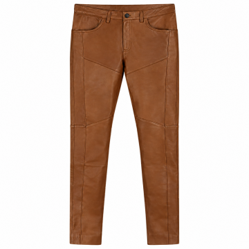 Pantalón de cuero marrón coñac con paneles para hombre
