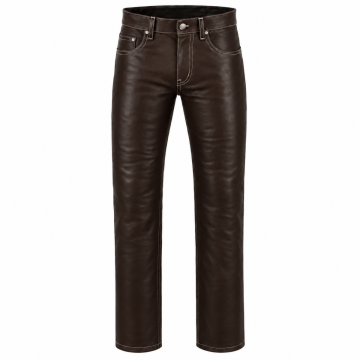 Pantalón de cuero marrón oscuro de pernera recta con costuras en contraste para hombre