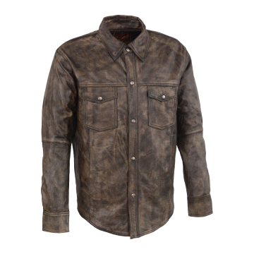 Camisa de cuero vacuno marrón envejecido para hombre